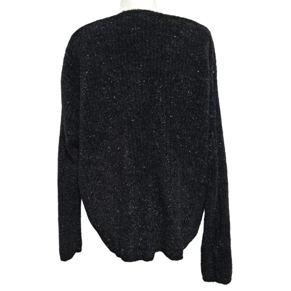 Carducci 2‎ Sweater Womens 2X Black Vintage Shimmer V-Neck Long Sleeve Knit